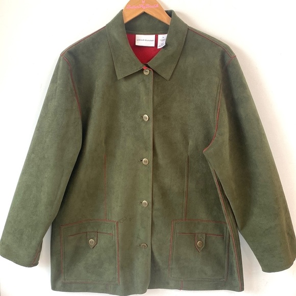 VTG 90’s Alfred Dunner Faux Microsuede Green and Red Microsuede Jacket, Size 14 - Picture 2 of 10